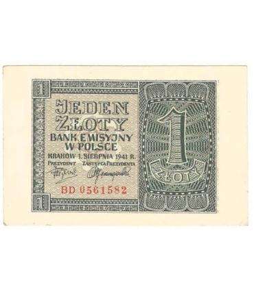 Banknot 1 złoty 1941, stan 3+, seria BD