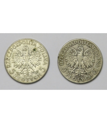 Lot: 2 x 5 złotych głowa kobiety 1933, stan 3+
