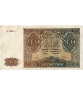 Banknot 100 złotych 1941 stan 2, Ser. D