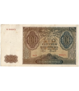 Banknot 100 złotych 1941 stan 2, Ser. D