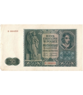 Banknot 50 złotych 1941 stan 3, seria D