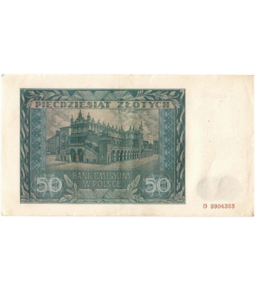 Banknot 50 złotych 1941 stan 3, seria D