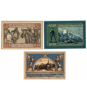 Lot: 3 x Notgeldy Gryfów śląski, 10,25,50 fenigów
