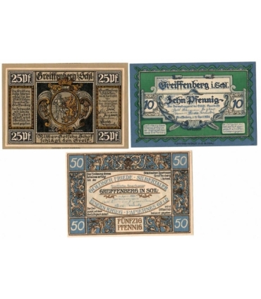 Lot: 3 x Notgeldy Gryfów śląski, 10,25,50 fenigów