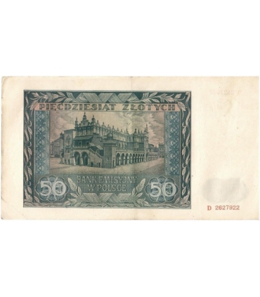 Banknot 50 złotych 1941 stan 3, seria D
