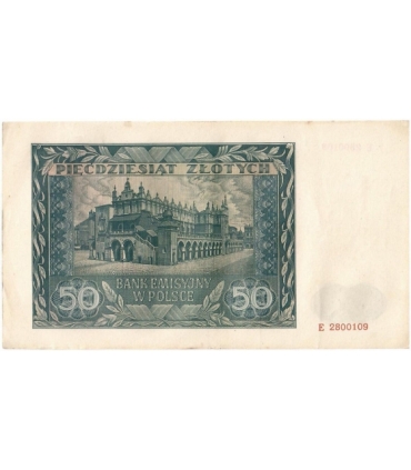 Banknot 50 złotych 1941 stan 3, seria E