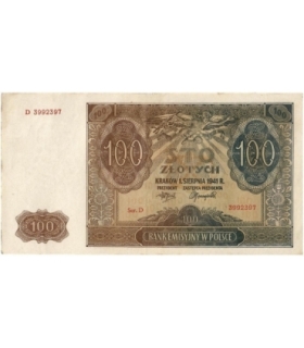 Banknot 100 złotych 1941 stan 3, Ser. D