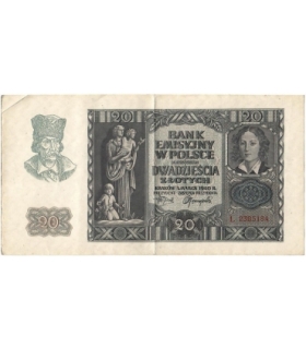 Banknot 20 złotych, 1940, seria L, stan 3