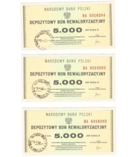 Lot: 3 x depozytowy bon rewaloryzacyjny na 5.000 złotych, 1982