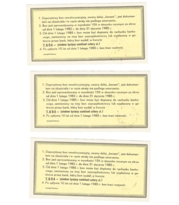 Lot: 3 x depozytowy bon rewaloryzacyjny na 5.000 złotych, 1982