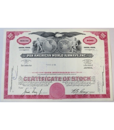 Czerwony certyfikat akcji Pan American Airways