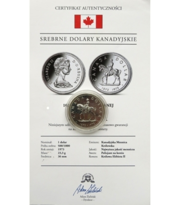 Kanada 1 Dolar 1973 - Kanadyjska Królewska Policja Konna, srebro