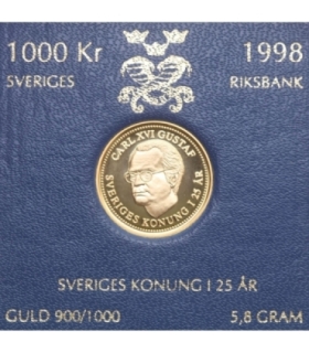 Szwecja 1000 koron, 1998, złoto Au900, 5.8g,  Karol XVI Gustaw