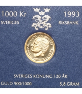 Szwecja 1000 koron, 1989, złoto Au900, 5.8g,  Karol XVI Gustaw