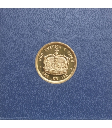 Szwecja 1000 koron, 1989, złoto Au900, 5.8g,  Karol XVI Gustaw