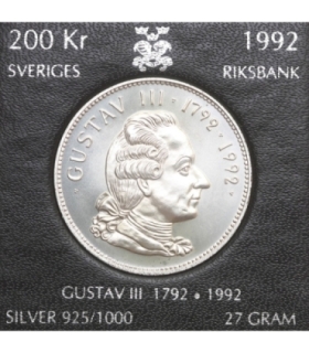 Szwecja 200 koron, 1992, Gustaw III, Srebro Ag925