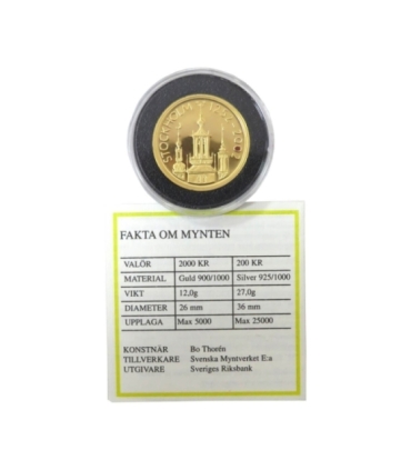 Szwecja 2000 koron, 2002, złoto Au900, 12g,  król Gustaw III