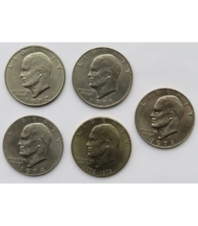 Lot: USA 5 x 1 dolar Eisenhowera, 5 różnych roczników