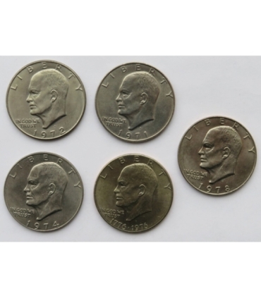 Lot: USA 5 x 1 dolar Eisenhowera, 5 różnych roczników