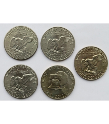 Lot: USA 5 x 1 dolar Eisenhowera, 5 różnych roczników