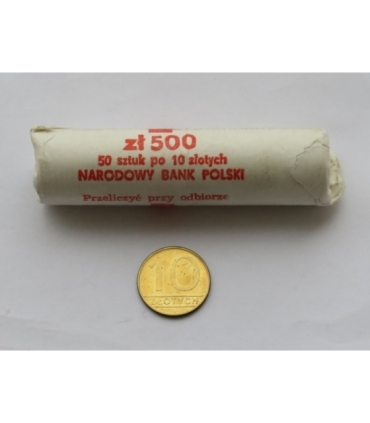 Rolka bankowa 50 szt. x 10 zł, 1989, mennicze