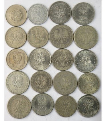 Zestaw 20 monet okolicznościowych PRL - KAŻDA INNA