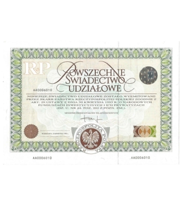 Powszechne świadectwo udziałowe, AA0006010