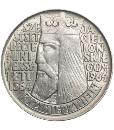 10 zł Kazimierz Wielki - napis wypukły, 1964,  stan 3/3+