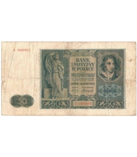 Banknot 50 złotych 1941 stan 3-, seria A