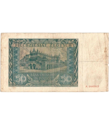 Banknot 50 złotych 1941 stan 3-, seria A