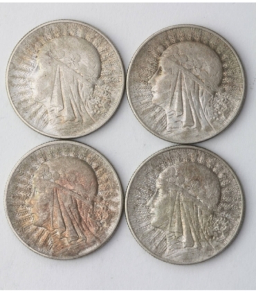 Lot 4 x 5 złotych głowa kobiety 1933, 1934