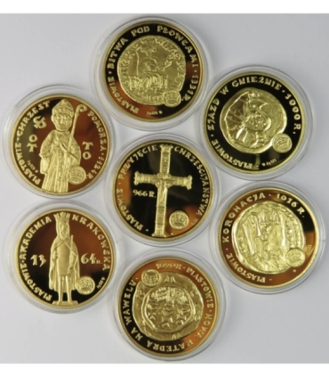 Kolekcja Królewska 7 x Piastowie, Srebro Ag925, certyfikaty, etui