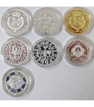 Kolekcja Replik Królewskich monet polskich - 7 numizmatów, Srebro Ag925