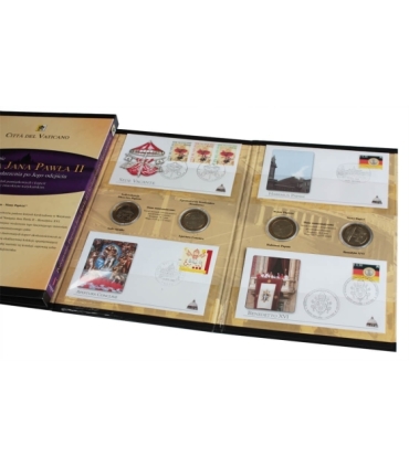 Pożegnanie Jana Pawła II - 6 medali + 6 kopert ze znaczkami i stemplem Poczty Watykańskiej