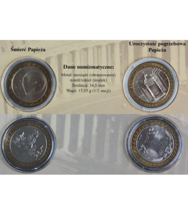 Pożegnanie Jana Pawła II - 6 medali + 6 kopert ze znaczkami i stemplem Poczty Watykańskiej
