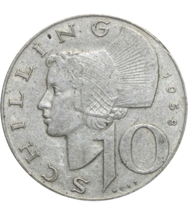 Austria, 10 szylingów 1958, srebro
