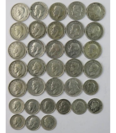 Lot, Wielka Brytania, 24 x 6 pensów + 10 x 3 pensy, srebro