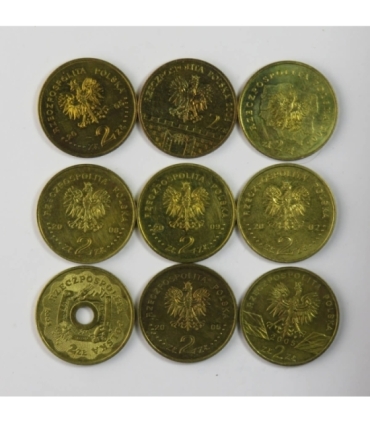2 zł GN, zestaw 9 sztuk, różne roczniki, stany 1-/2+, nalot