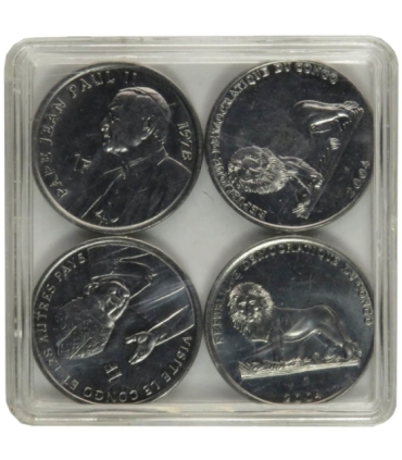 Kongo, zestaw 4 x 1 frank, 2004, 25 lat pontyfikatu Jana Pawła II mennicze w kapslu