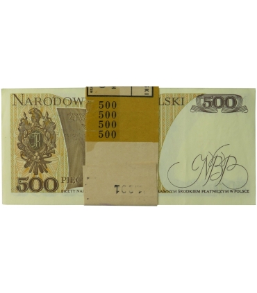 Paczka bankowa niepełna z banderolą 500 zł, Tadeusz Kościuszko, 1982, 40 szt. 1982 FD