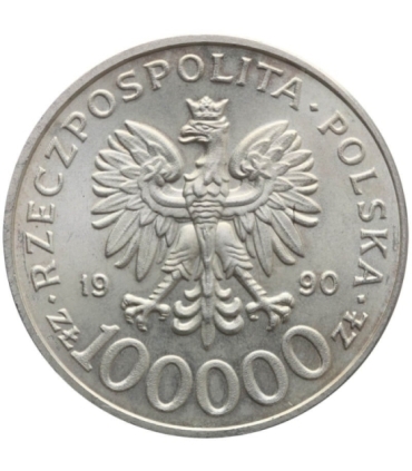 100000zł Solidarność 1990 TYP C, stan 2+, BARDZO RZADKA