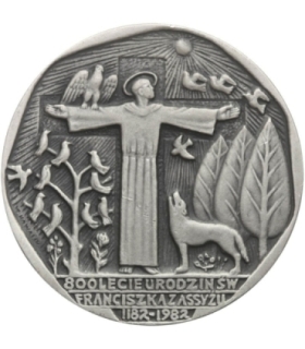 Medal 800 lecie urodzin św. Franciszka z Asyżu, 1982, srebro Ag925