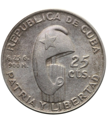 Kuba 25 centavo, 1953, Srebro 0.900