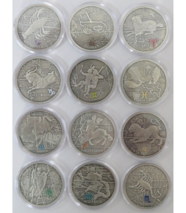 Znaki zodiaku zestaw 12 szt. w etui Mennicy Polskiej, srebro Ag925, certyfikaty