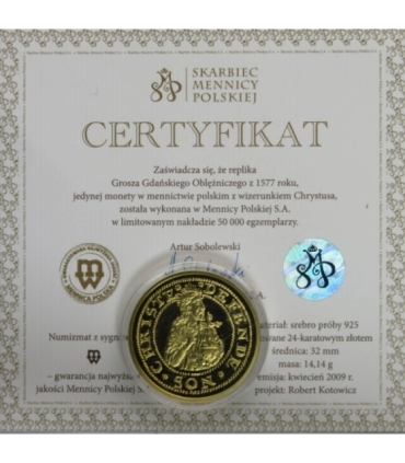 Gdańsk, grosz oblężniczy 1577, Srebro 925, platerowany, 2009 r.