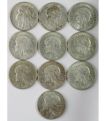 Lot: 10 x 10 złotych Głowa kobiety 1932-1933, stan 3