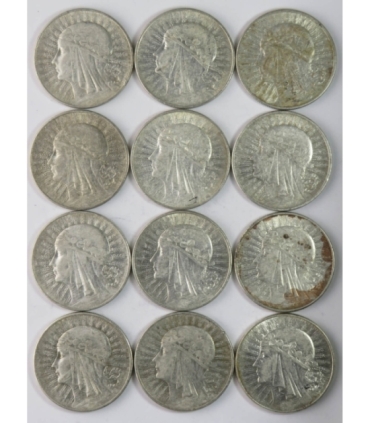 Lot: 12 x 10 złotych Głowa kobiety 1932-1933, stan 3
