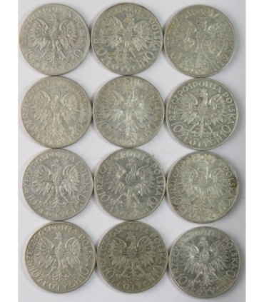 Lot: 12 x 10 złotych Głowa kobiety 1932-1933, stan 3