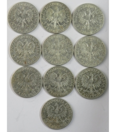 Lot: 10 x 5 złotych Głowa kobiety 1932-1934, stan 3