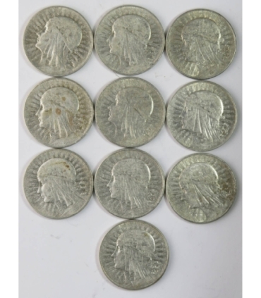 Lot: 10 x 5 złotych Głowa kobiety 1932-1934, stan 3